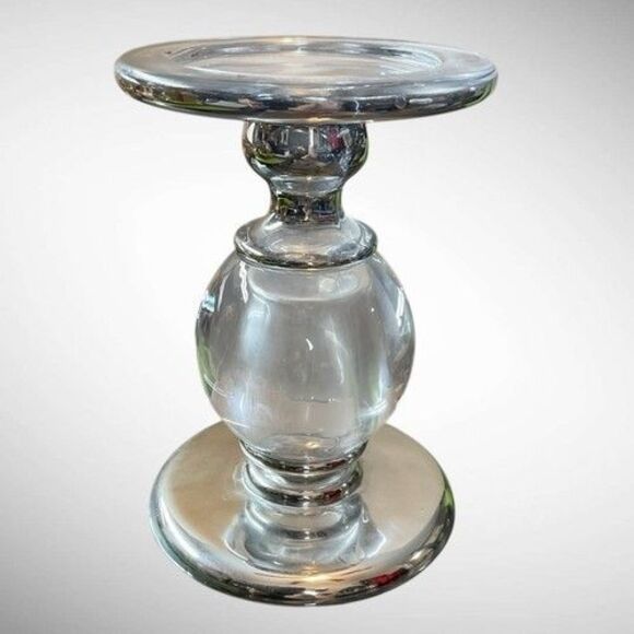 Vintage Crystal & Silver Bubble Glass Pillar Taper Candle Holder 6” - Picture 7 of 9